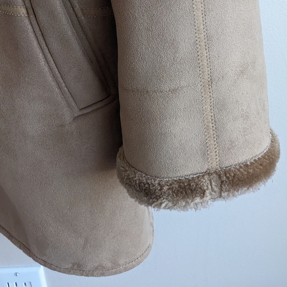 Camel faux suede winter coat faux fur lined sz M/L - Picture 11 of 13